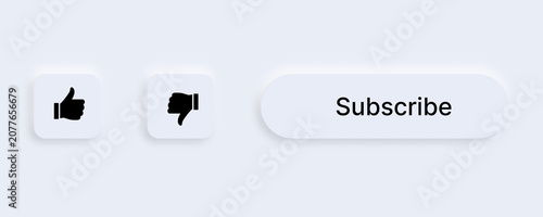 Obraz na plátne Grooved Neumorphic Subscribe Button Vector Set with Notification Bell, Cursor, a