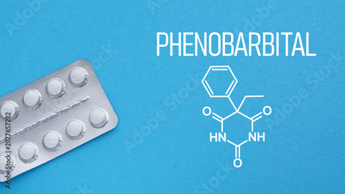 Tableau sur toile Phenobarbital Anticonvulsant Medication Concept with Prescription Tablets for Ep