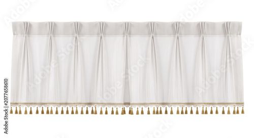 Canvastavla White pinch pleat window valance with golden tassels