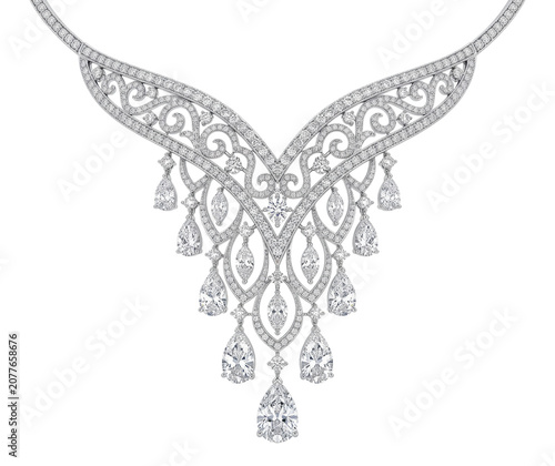 Cuadro en lienzo Luxury diamond silver tiara necklace jewelry design asset