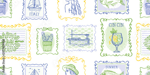 Bild auf Leinwand Stamp summer italian pattern