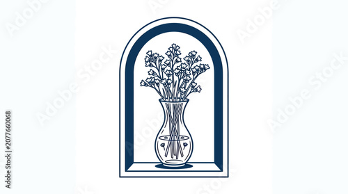 Bild auf Leinwand Delicate Floral Arrangement in Glass Vase within Arched Niche