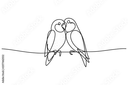 Photos Simple line art illustration of two birds on a wire with lovebirds minimalist si