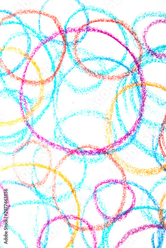 Colour crayon pencil hand drawn circle lines on white background