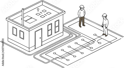 Detailed cad of underground electrical conduit system with blueprint and engineer