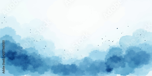 Cuadro en lienzo Abstract blue watercolor sky background with soft clouds, sunlight and airy summ