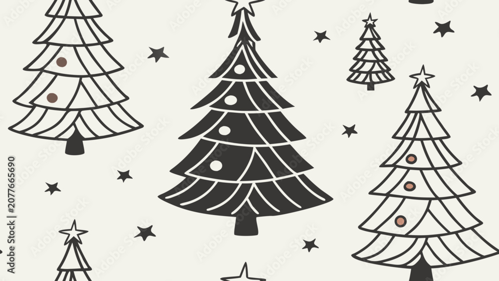 Obraz premium Seamless pattern with stylized christmas trees and stars background christmas seamless decoration background seasonal illustration repeating evergreen celebration minimalist wallpaper