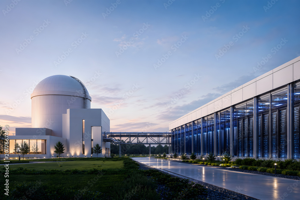 Fototapeta premium Modern nuclear reactor powering adjacent data center