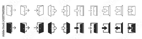 Obraz na płótnie Door login and logout icon set with solid glyph style for access, authentication