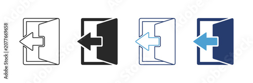 Cuadro en lienzo Door login and logout icons in outline and solid styles for access, authenticati