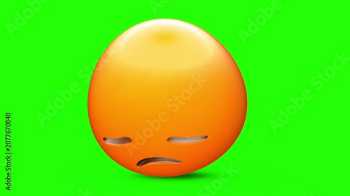 3D Animated Glossy Sad Emoji with Down-Turned Eyes and Frowning Mouth 4k stock animation video on a green screen for chroma key background in video editing.