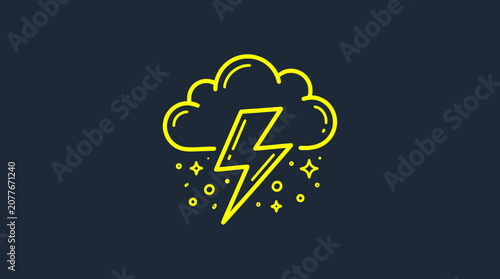 Slika na platnu Yellow lightning bolt and storm cloud icon, minimalist design, dark background