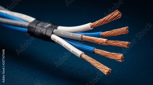 Close-up of a bundle of multi-colored electrical wires with exposed copper strands, secured with black tape.