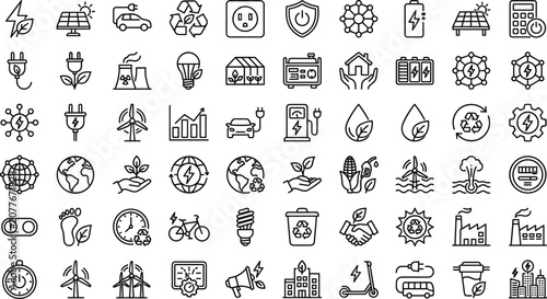 Obraz na płótnie Sustainable green energy line icon set with alternative power environment conser