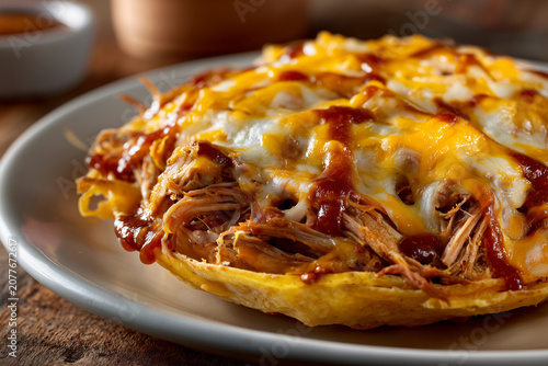 Southwestern Tortilla Pork Cheese Dish Close Up