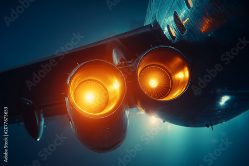 Aircraft engine detail with light shining through cones