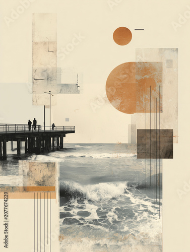 Retro collage art with muted orange and black tones