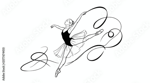 Foto Graceful ballerina dancing with flowing ribbon, elegant pose, artistic illustrat