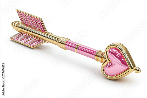 Cupid arrow with heart tip pink and gold clipart