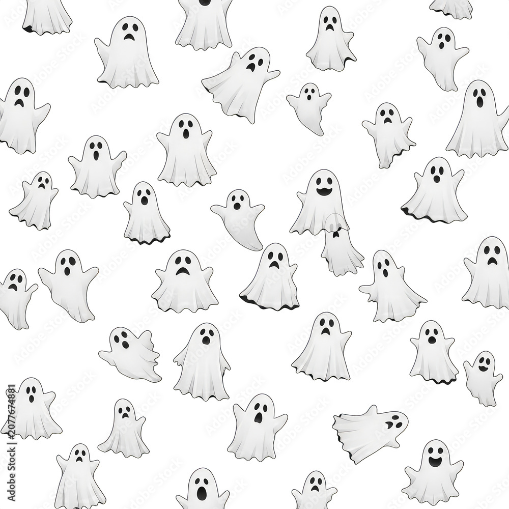 Fototapeta premium Seamless pattern of cute ghost shapes on transparent background high quality
