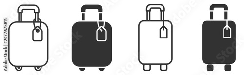 Canvas Print travel suitcase icons set with handle wheels and luggage tag on transparent back