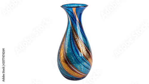 Foto Elegant wavy blue and golden patterned ceramic flower vase isolated on transpare