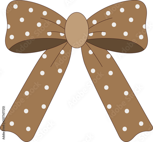 Calm brown bow with mini white dot pattern vector illustration EPS