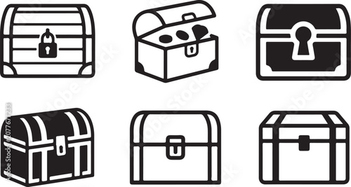 Six different pirate treasure chest icons with various styles and locks Vector