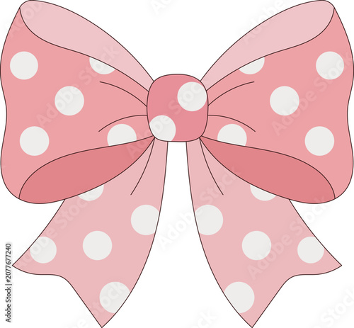 Lovely pink bow with white polka dot pattern vector illustration EPS