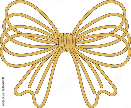 Delicate gold bow made of multiple thin lines vector illustration EPS