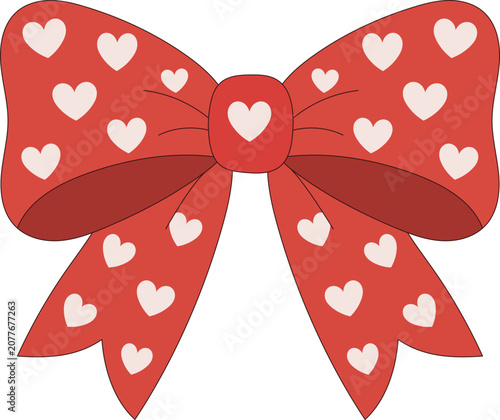 Lovely red bow knot with white heart pattern vector illustration EPS