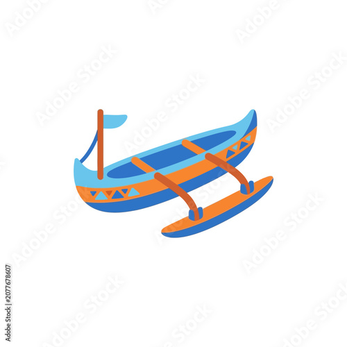 Traditional Outrigger Canoe Illustration - Tropical Watercraft