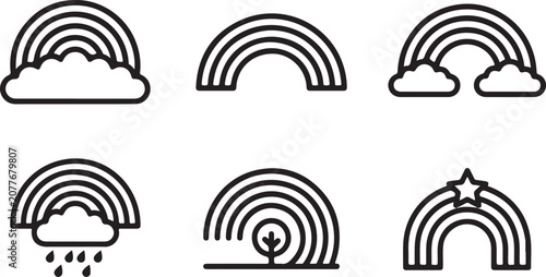 Obraz na plátně Colorful rainbow with various cloud and nature icons set Vector