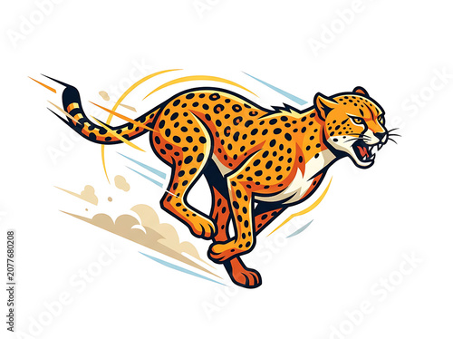 Powerful Cheetah Running at High Speed Vector Mascot Isolated on White