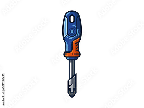Modern Phillips Head Screwdriver Illustration with Blue and Orange Handle
