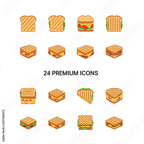 Canvastavla Illustration of various grilled cheese sandwich icons on a white background