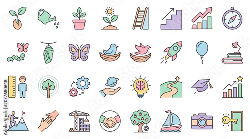 Foto A vibrant collection of icons depicting various objects and symbols grow in a st