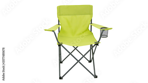 Obraz na plátne Lime green folding camping chair with cup holder