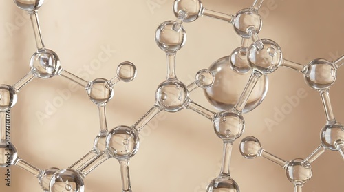 Abstract glass molecular structures on beige background.