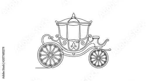 Elegant horse-drawn carriage illustration, vintage transport, royal coach outline