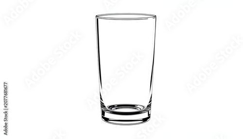 Blank glass tumbler isolated on white background, one line art. White tone