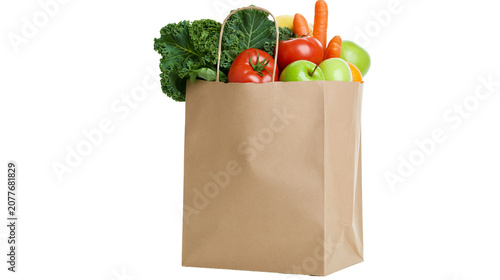 Tableau sur toile Brown paper grocery bag filled with fresh fruits and vegetables