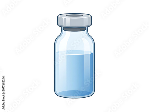 Medical Glass Vial with Blue Liquid Vaccine Vector Illustration Isolated