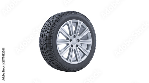 Canvastavla Car wheel with silver alloy rim and black tire tread