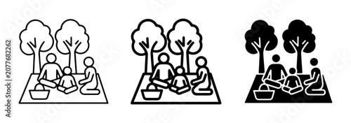 Foto Family Picnic Icons, Outdoor Recreation Vector Set, Park Leisure Activities, Sum