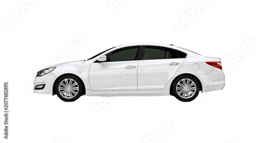 Bild auf Leinwand White sedan car side view