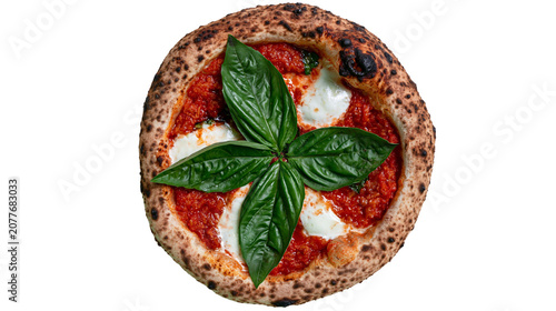Bild auf Leinwand Neapolitan pizza with tomato sauce mozzarella, and basil leaves