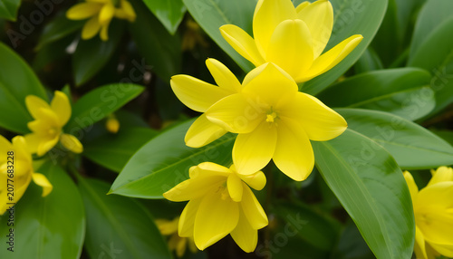 Liriodendron tulipifera - Yellow flowers on a background of green leaves, close-up. White tone