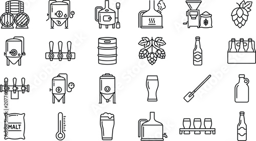 Photos Brewery Production Line Icons Beer Brewing Equipment and Craft Beer Process Set