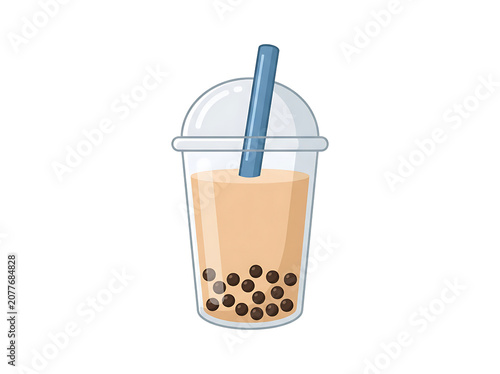 Refreshing Taiwanese Bubble Milk Tea with Black Tapioca Pearls Illustration